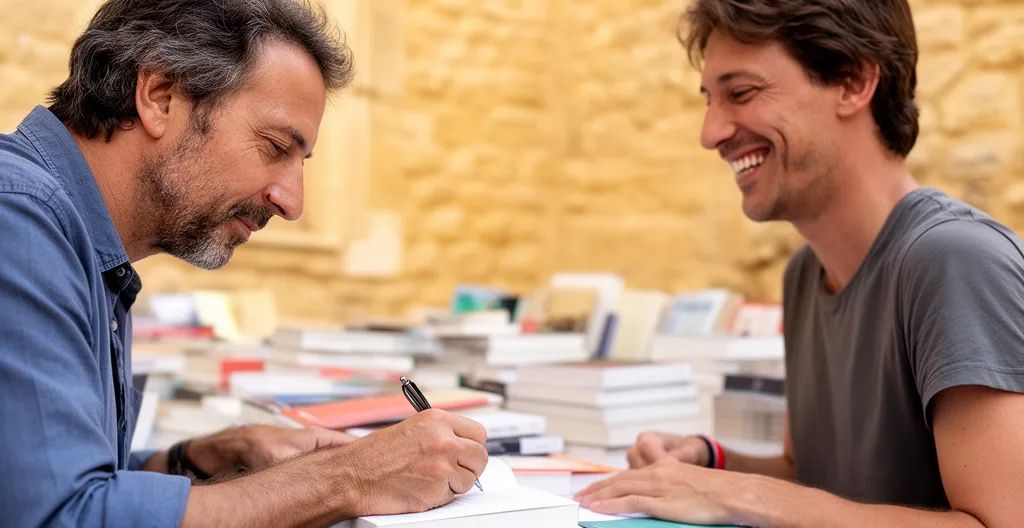 Auteur signant un livre lors d'une dédicace au salon Lire à Gordes