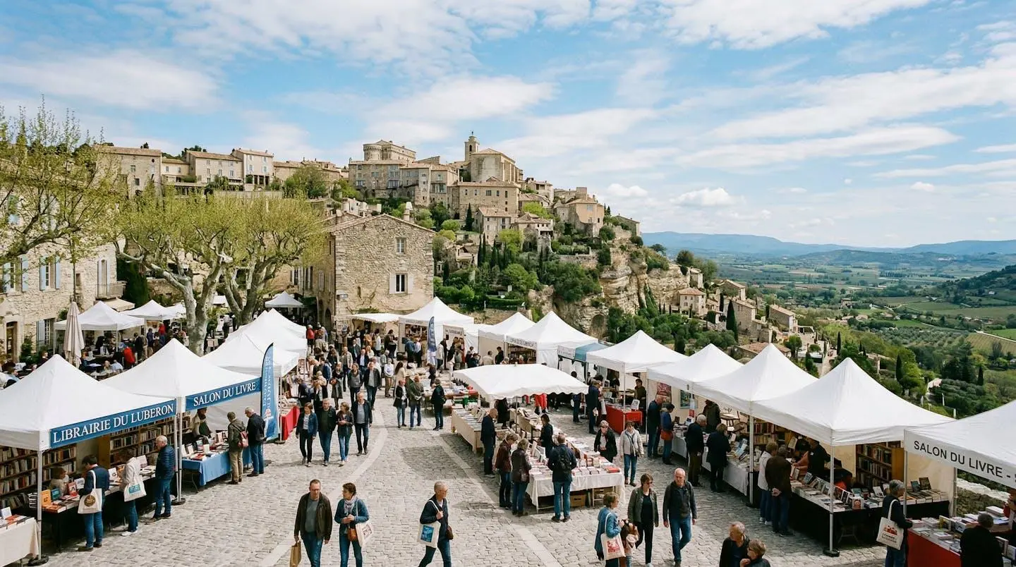 Village de Gordes en Provence avec animation littéraire sur la place